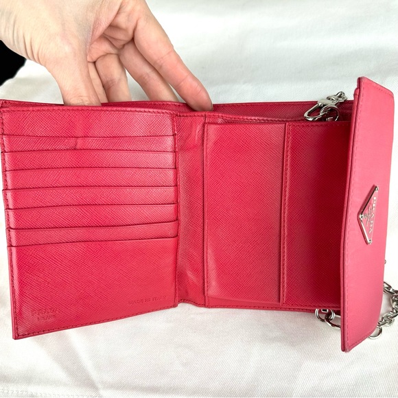 Prada watermelon pink nylon compact wallet on chain crossbody bag - Picture 10 of 15